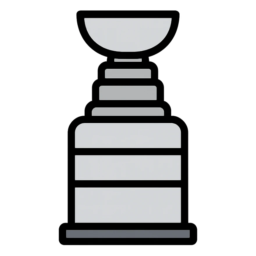 Stanley Cup trophy, minimal flat icon, simple shapes, silver and gray sticker