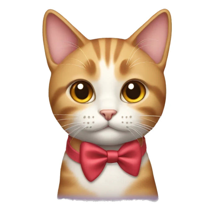 A cat with a bow near the ear sticker