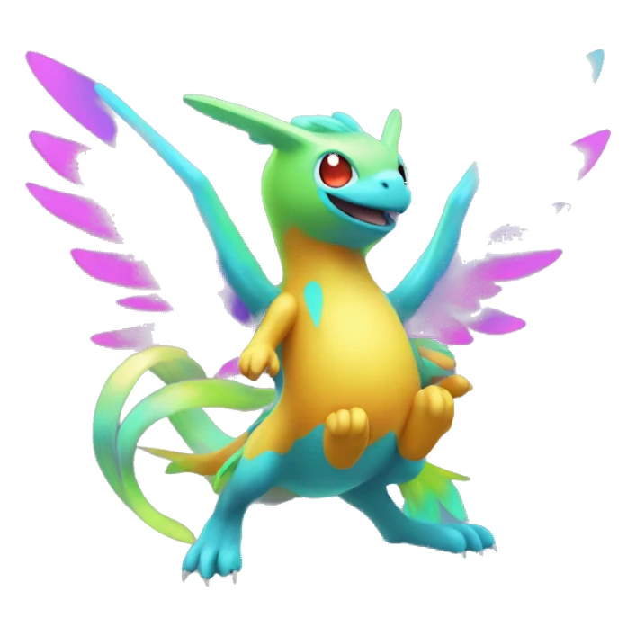 Colorful Neon Colors Flying Fakémon-Pokémon-Creature Full Body sticker