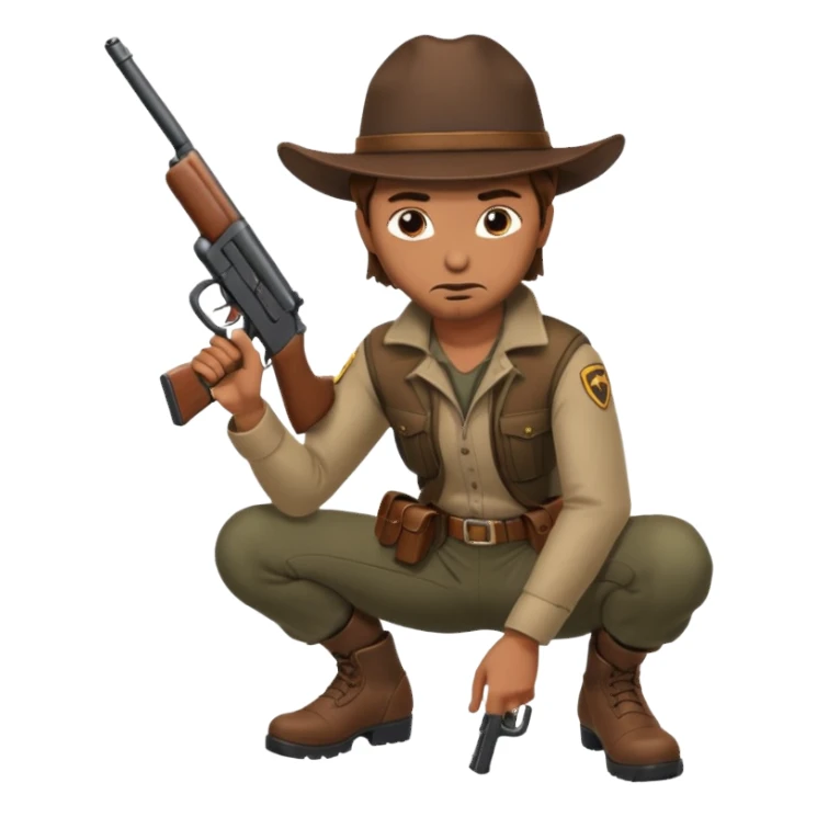 hunter crouching with gun, alert expression sticker