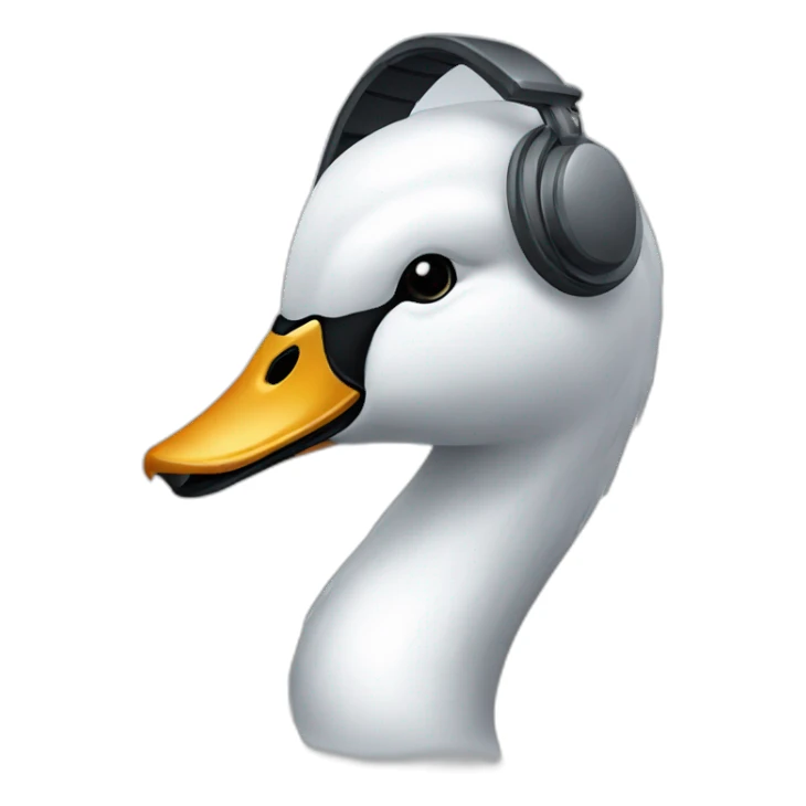swan head wearing headset with micro sticker