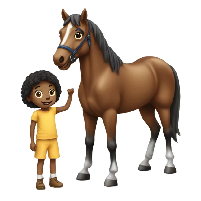 Kid play with horse  sticker