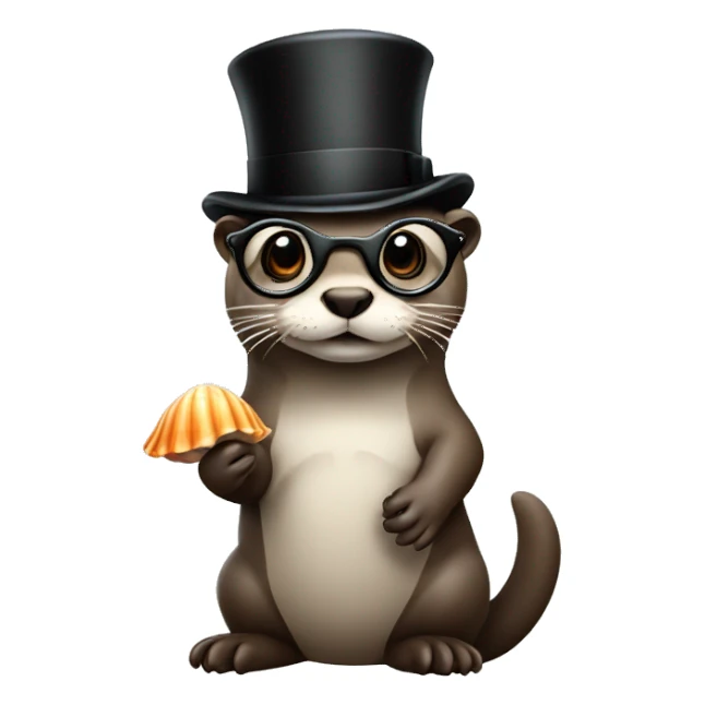 Otter with glasses and top hat holding sea shell  sticker