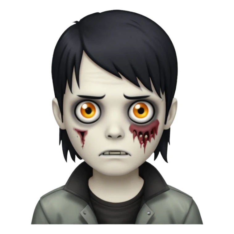 Make a zombie boy with black mullet emo hair  sticker