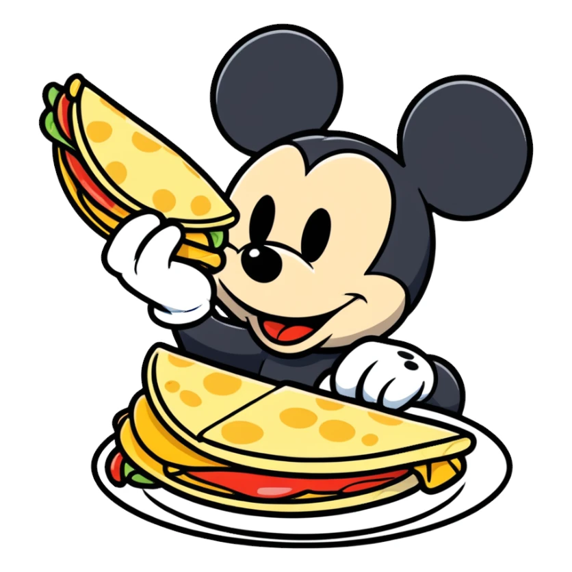 mickey mouse eating a quesadilla sticker