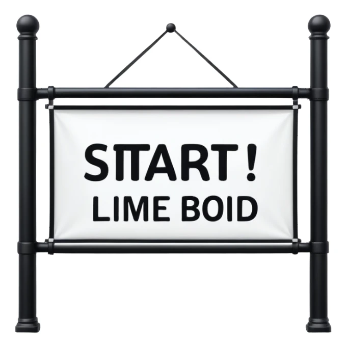 line with banner above saying start sticker