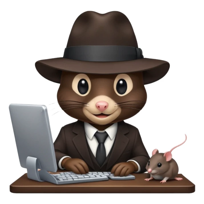 mole dressed like a spy using computer chat sticker