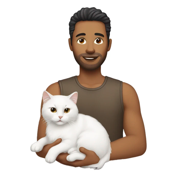 man with  holding a white Siberian cat sticker