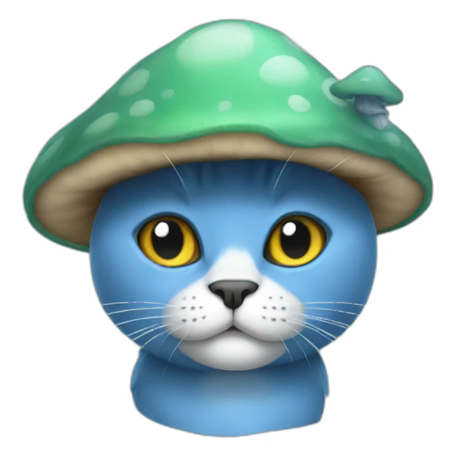 Blue cat with a mushroom hat sticker