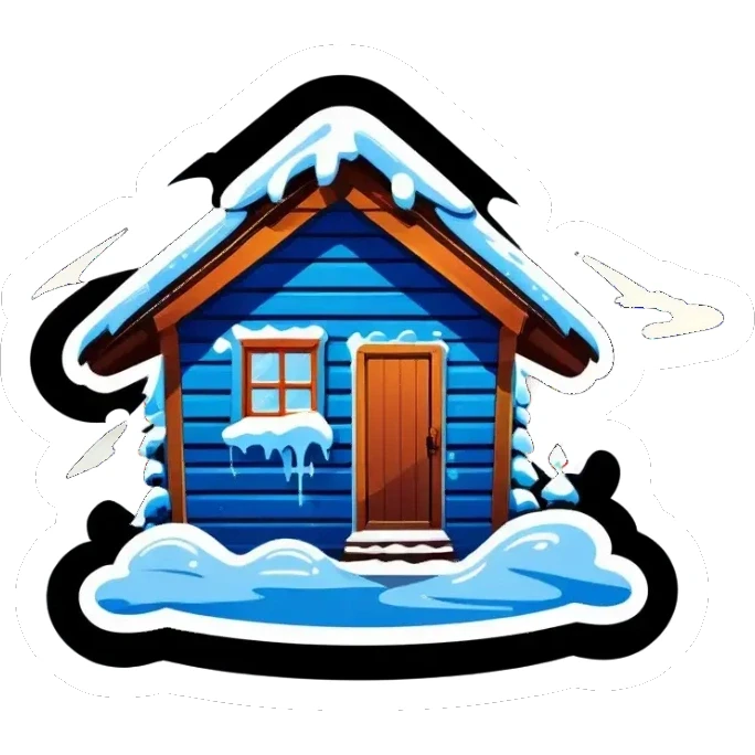 Blue wooden hut, in winter sticker