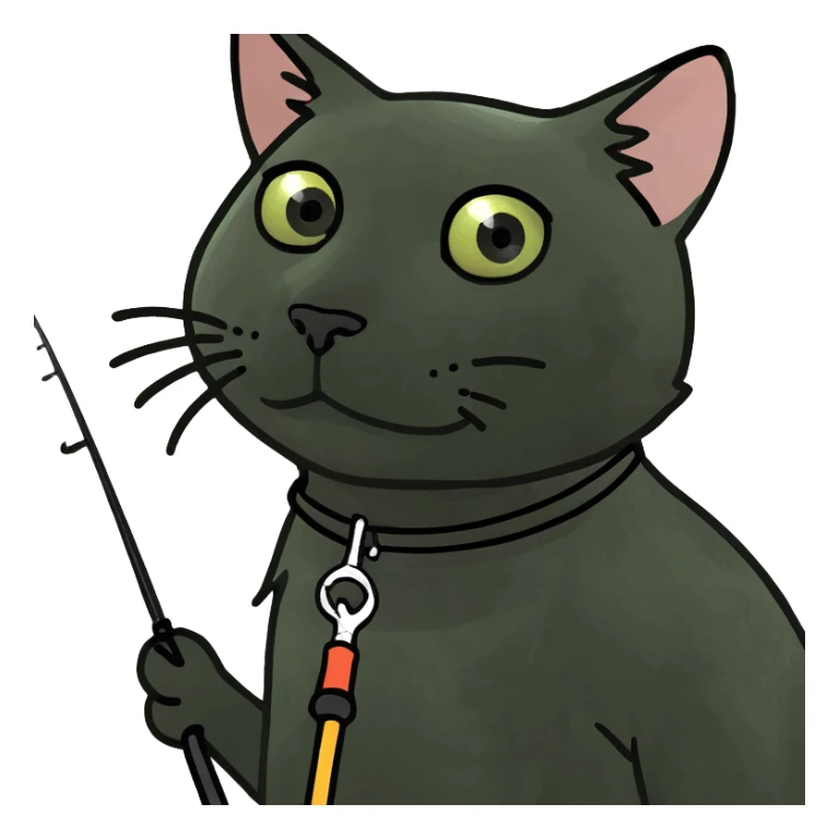 Black cat with fishing pole  sticker