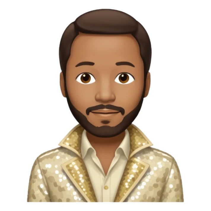 Marvin Gaye with dark brown hair, cream sequin outfit sticker