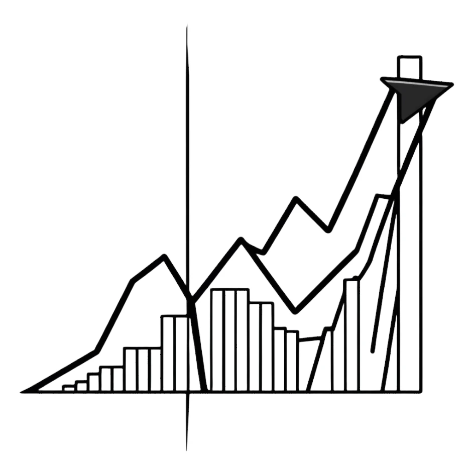 graph showing decline with downward arrow sticker
