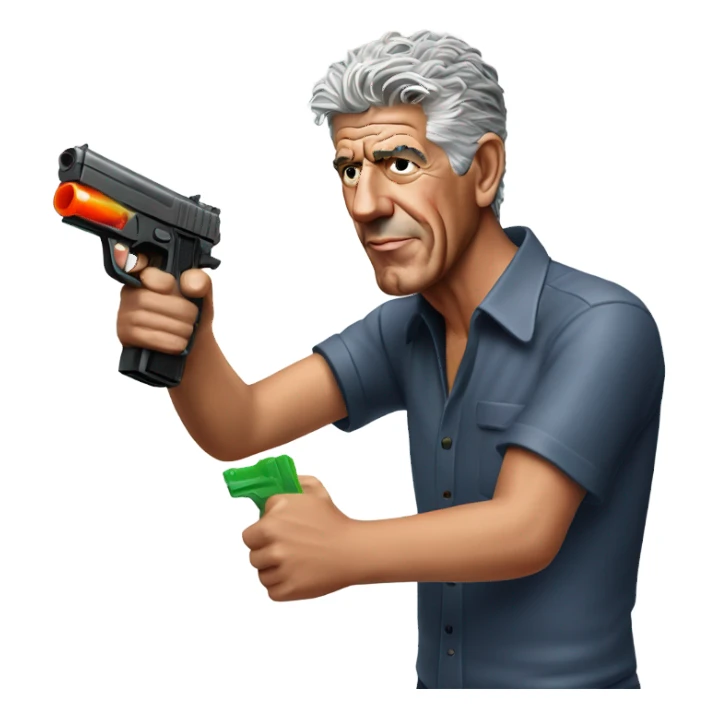 Anthony bourdain with a water pistol  sticker