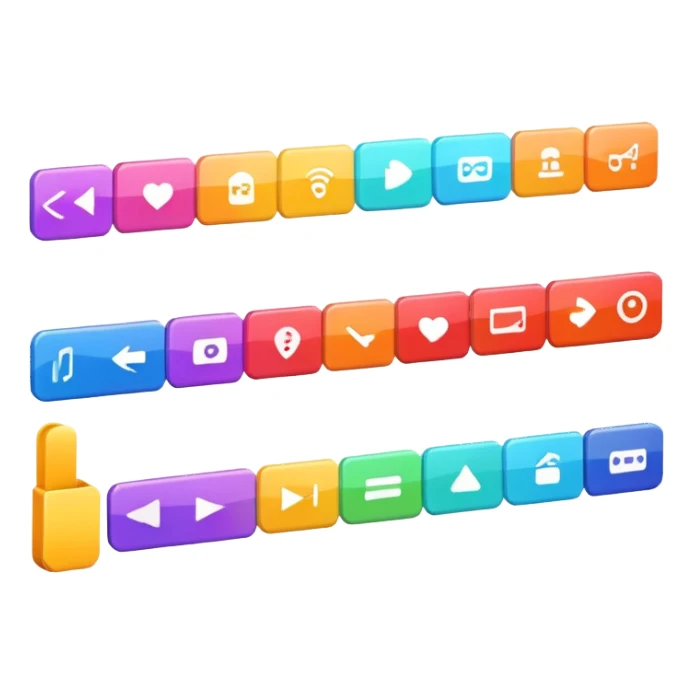 Video editing timeline with multiple clips, showing a horizontal timeline with colorful video segments and a playhead sticker