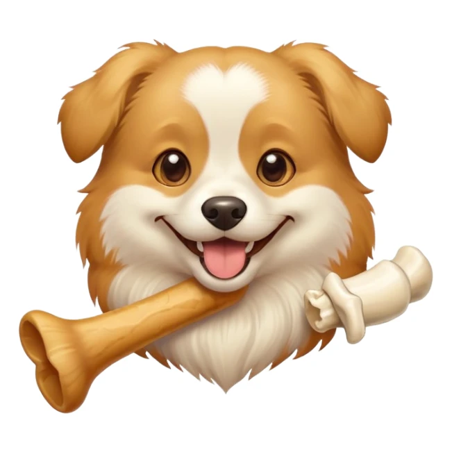 dog holding a bone in its teeth, smiling sticker