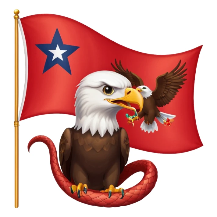 a flag with a red background with five start and an eagle eating a snake sticker