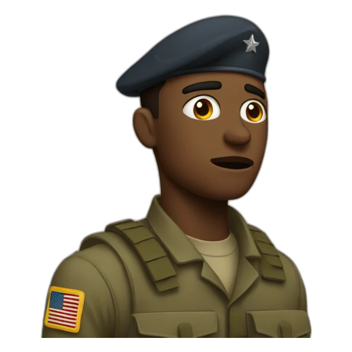 A soldier staring into the distance, clearly traumatized  sticker