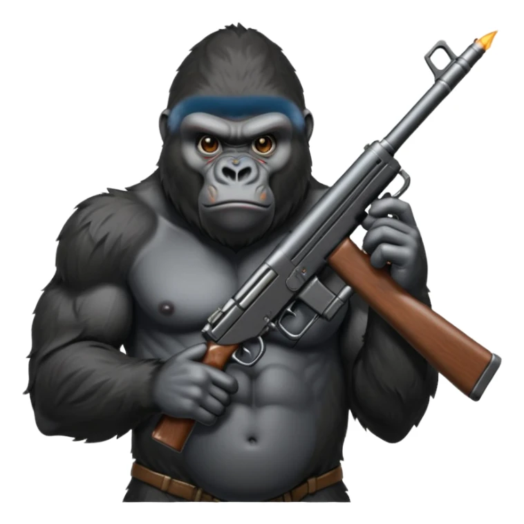 A mean gorilla holding a big gun sticker