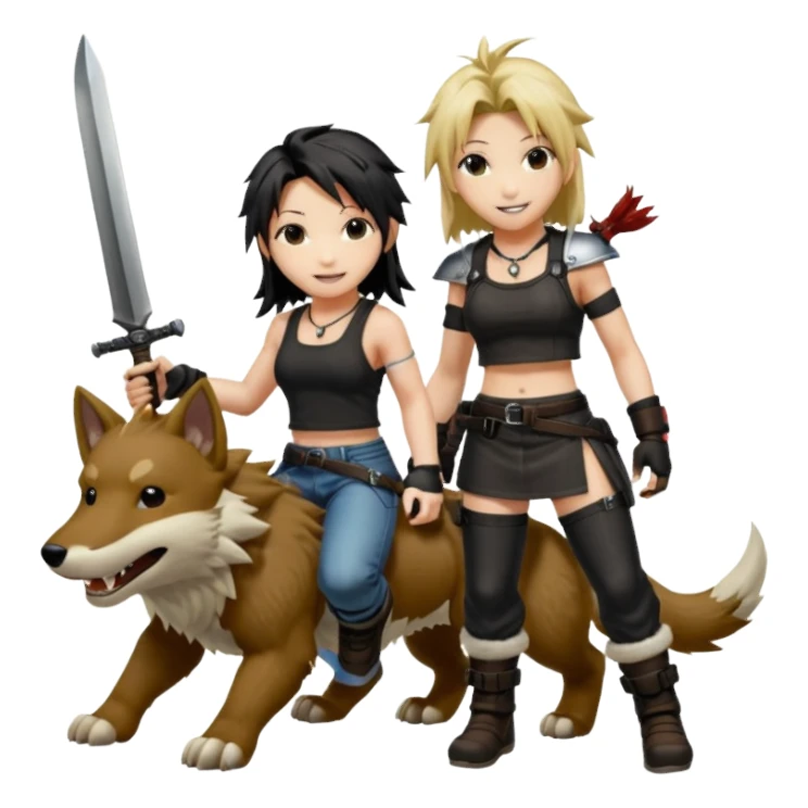 Cloud & Tifa FF7 character emoji - with fenrir blade  sticker