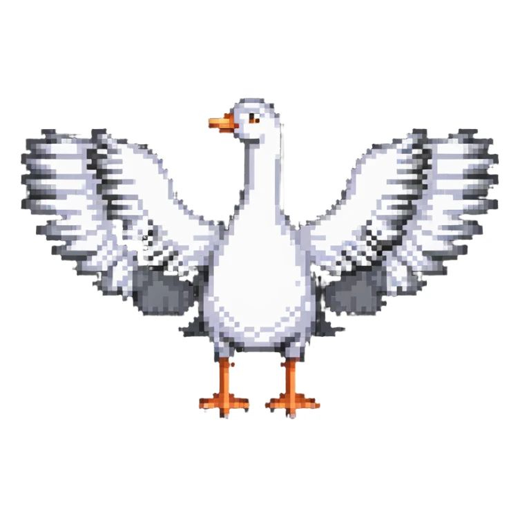 8-bit goose with wings fully extended in t position sticker