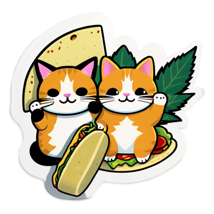Cannabis leaf and cats eating tacos  sticker