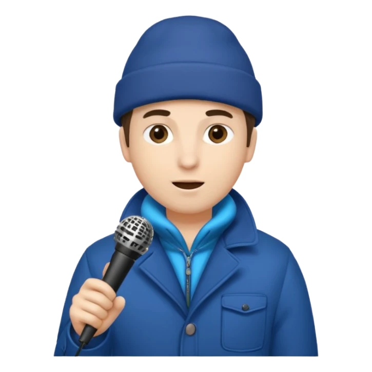 man with winter clothes holding microphone sticker