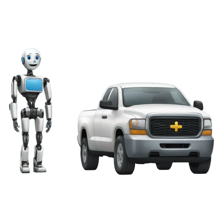 Pickup truck with a robot sticker