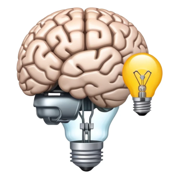 brain with lightbulb, brainstorming app logo sticker