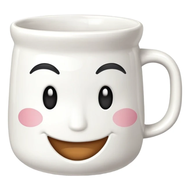A mug cup with a smirk face sticker