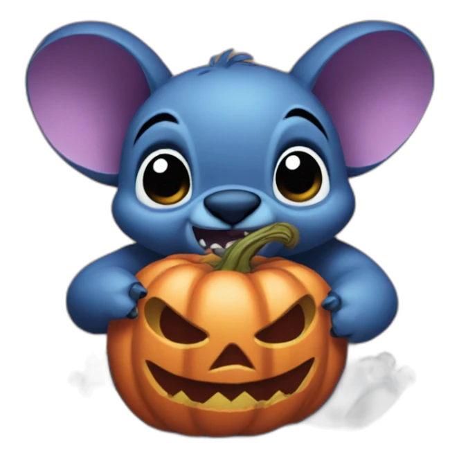 Stitch holding a chumpkin sticker