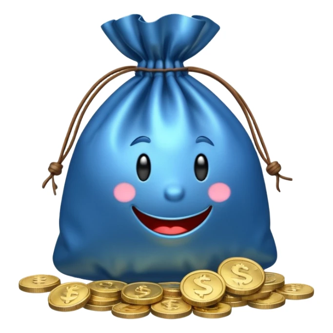 blue coins inside a money bag  sticker