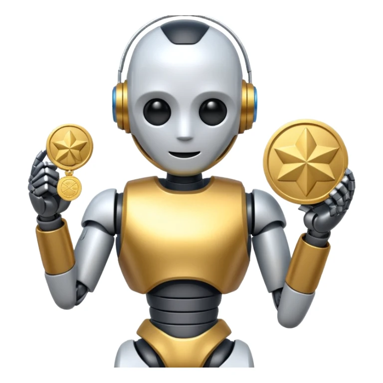 AI robot holding a gold medal, Olympics theme sticker