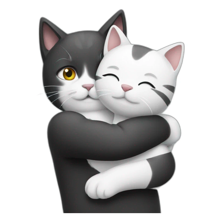 black and white cat hugs gray sticker
