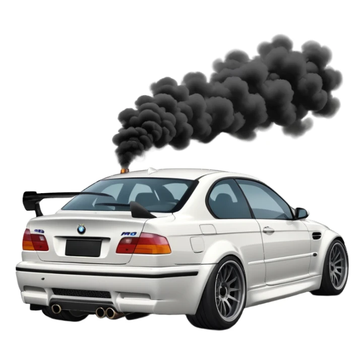 

A white BMW M3 E46, seen from behind at a certain angle, is drifting through a corner; the wheels are not straight, they are changing according to the rotation of the drift. sticker