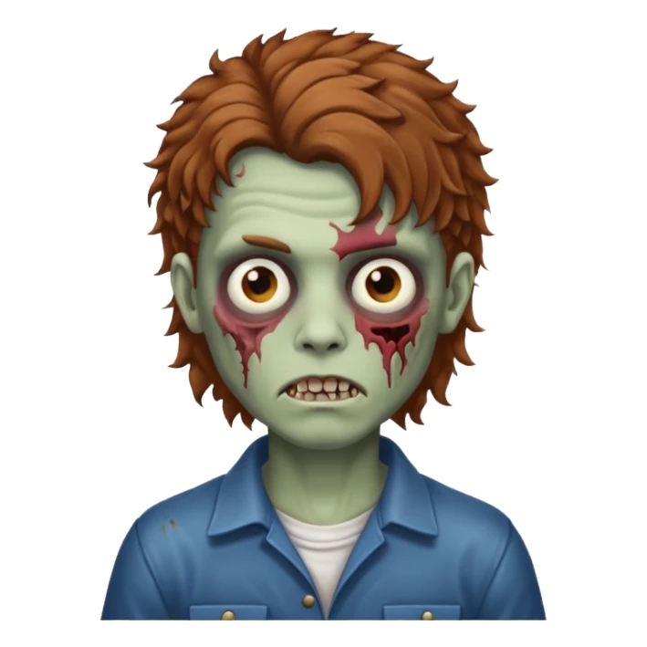 curly brown mullet haired zombie boy sticker