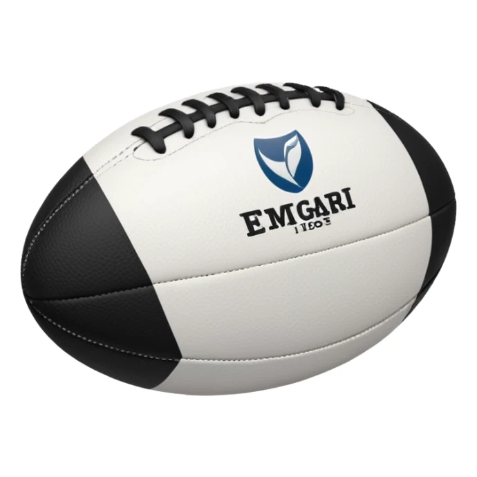 a white rugby ball with black stitching sticker