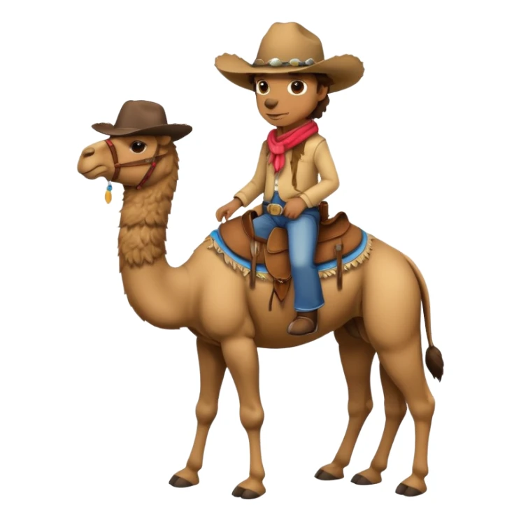 A full body camel with a cowboy hat sticker