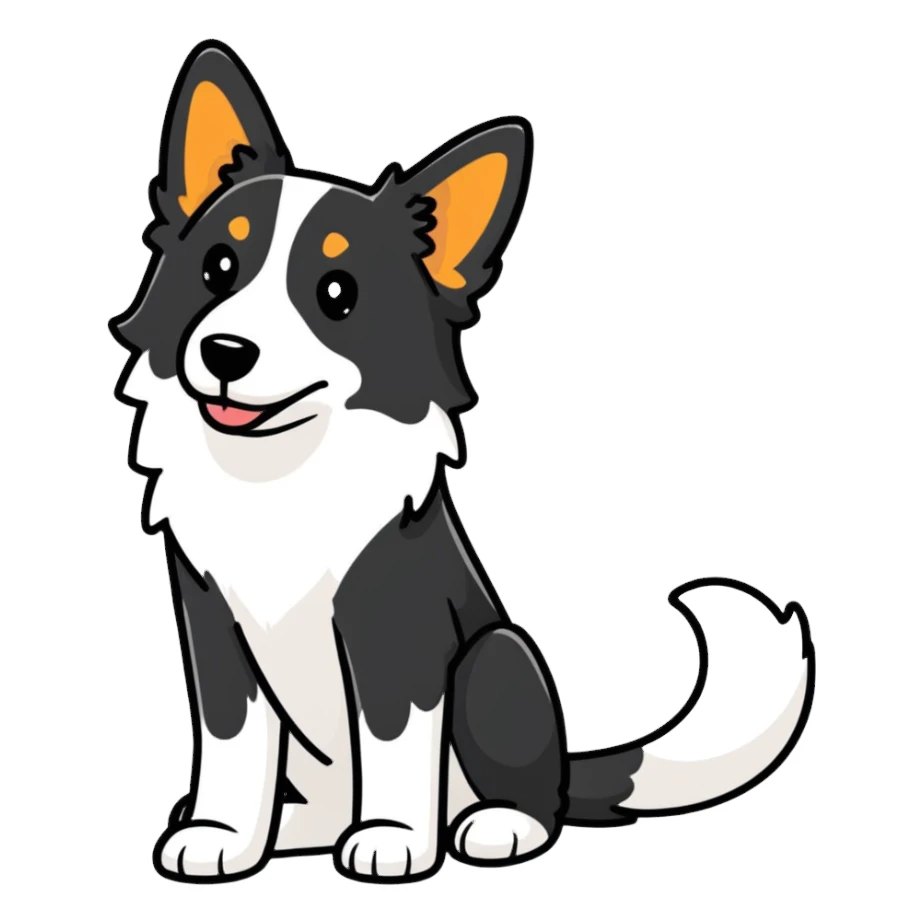 Border collie dog with only one black ear sticker