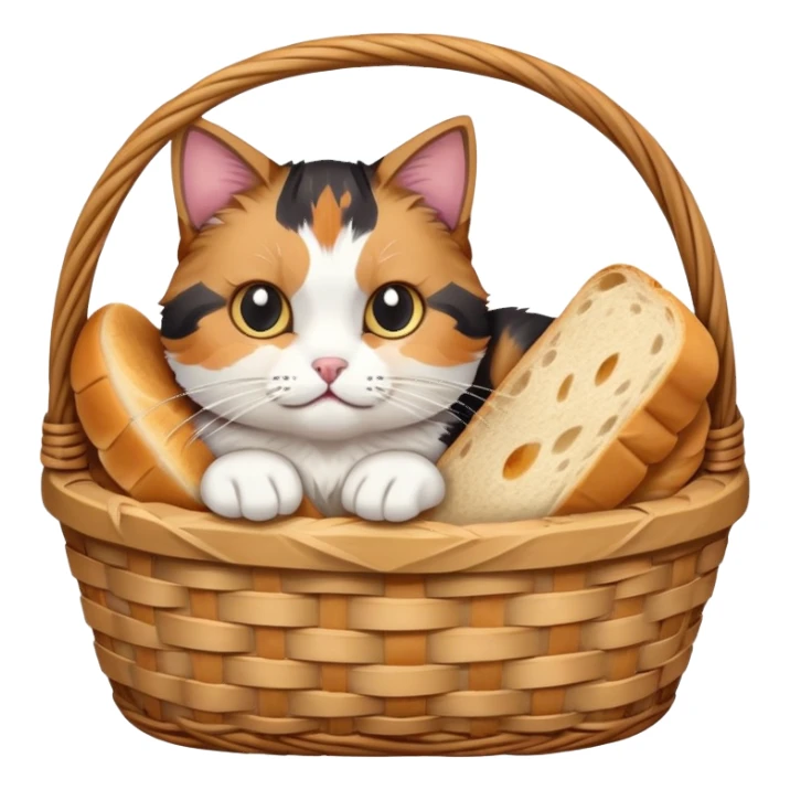 Cat hiding in basket of bread sticker