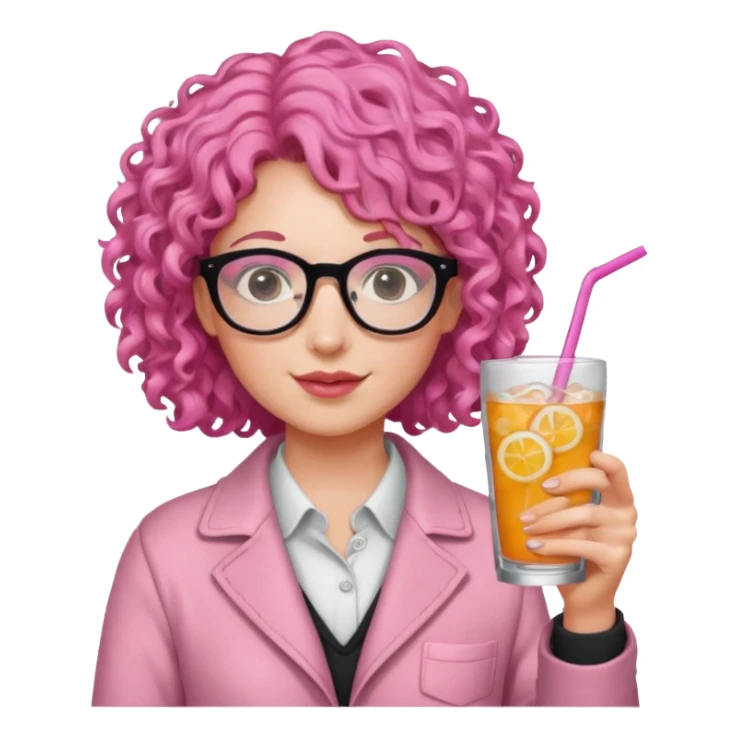 pink curly haired drink holder with glasses  sticker