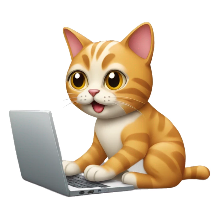 cat typing on a laptop sticker
