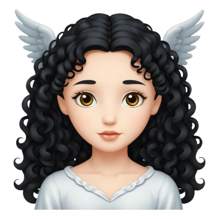 Gentle angel with long black curls and cloud background sticker