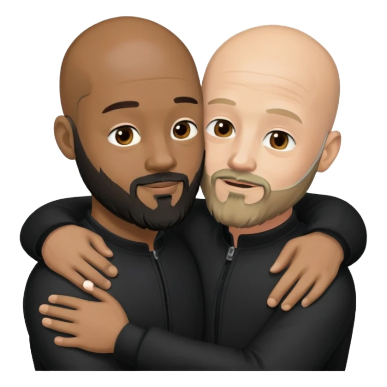 Two males hugging wearing all black both bald both have beards one African American and the other Caucasian  sticker