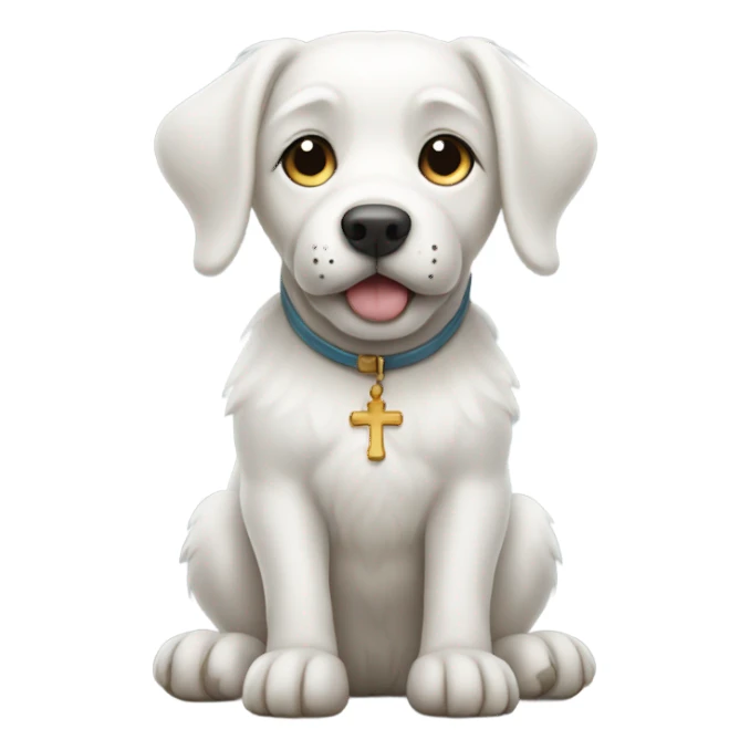 white dog with paws together, praying. sticker
