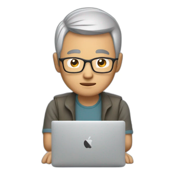 Aged 48 Asian Guy coding on the macbook sticker