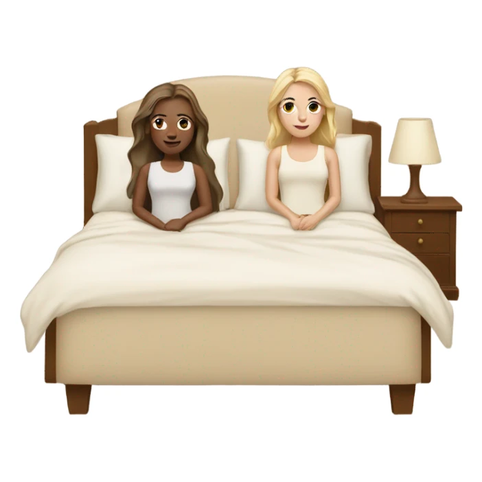 two white girls in big beige bed sticker
