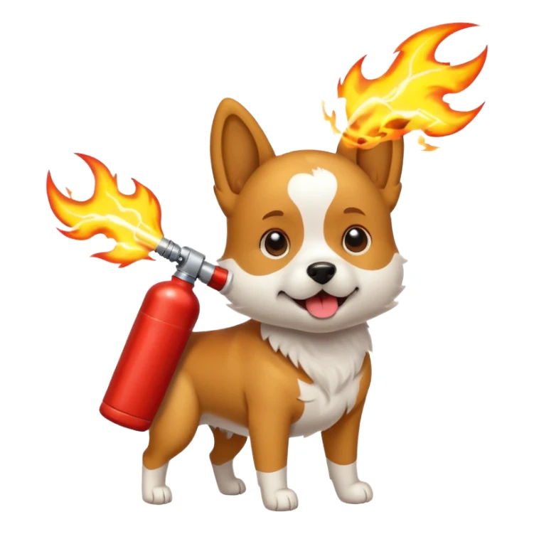 dog with electric lightning waves, fire extinguisher sticker