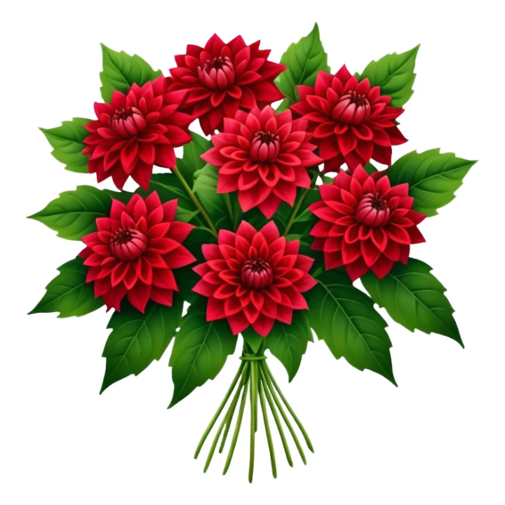 big bouquet Red Dahlia, luxuriant, stem, leaf sticker
