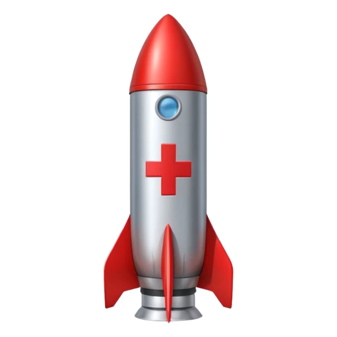 a rocket with a red cross on it sticker